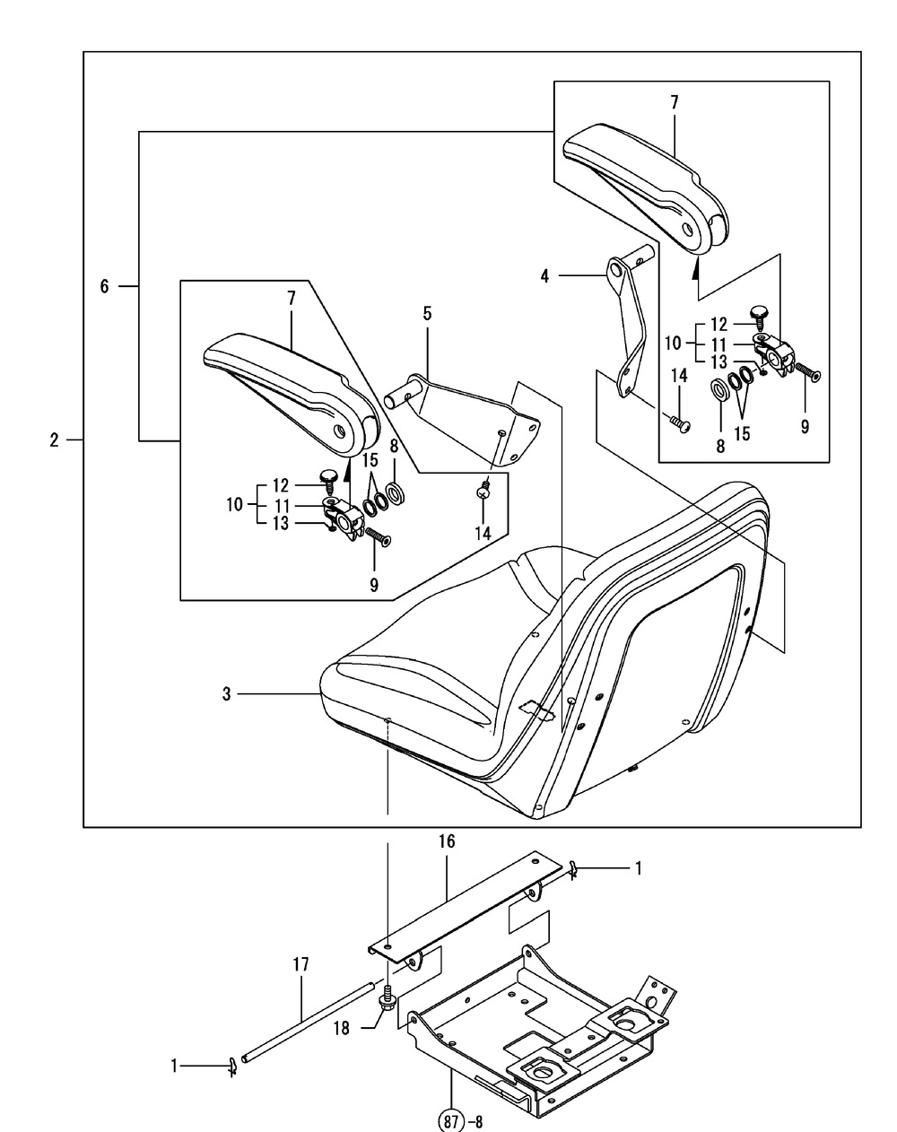 Driver Seat Diagram and Parts List for SX3100 54ALB4S727-54ALB4SW727-54ALB4SX727-54ALB4SY727-54ALB4SZ727-54AMB4S727-54AMB4SW727-54AMB4SX727-54AMB4SY727-54AMB4SZ727 Cub Cadet Lawn Tractor